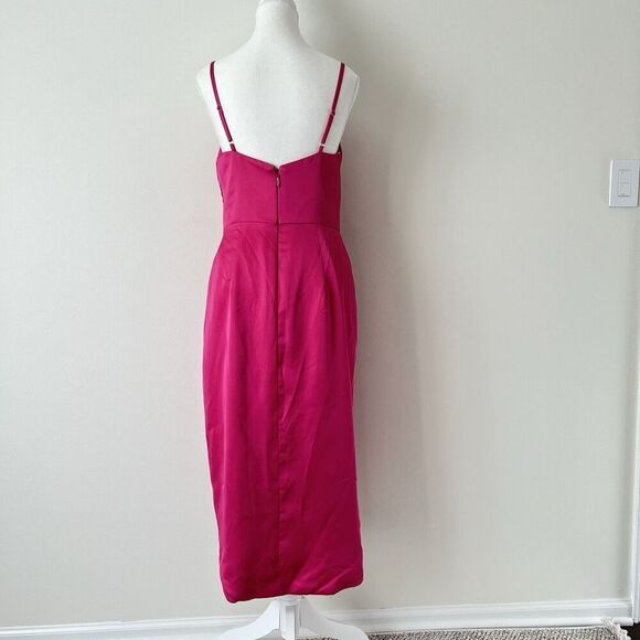 JJ's House Satin Wrap Midi Dress Fuchsia Pink NEW Size 6 Spaghetti Strap - Picture 5 of 11